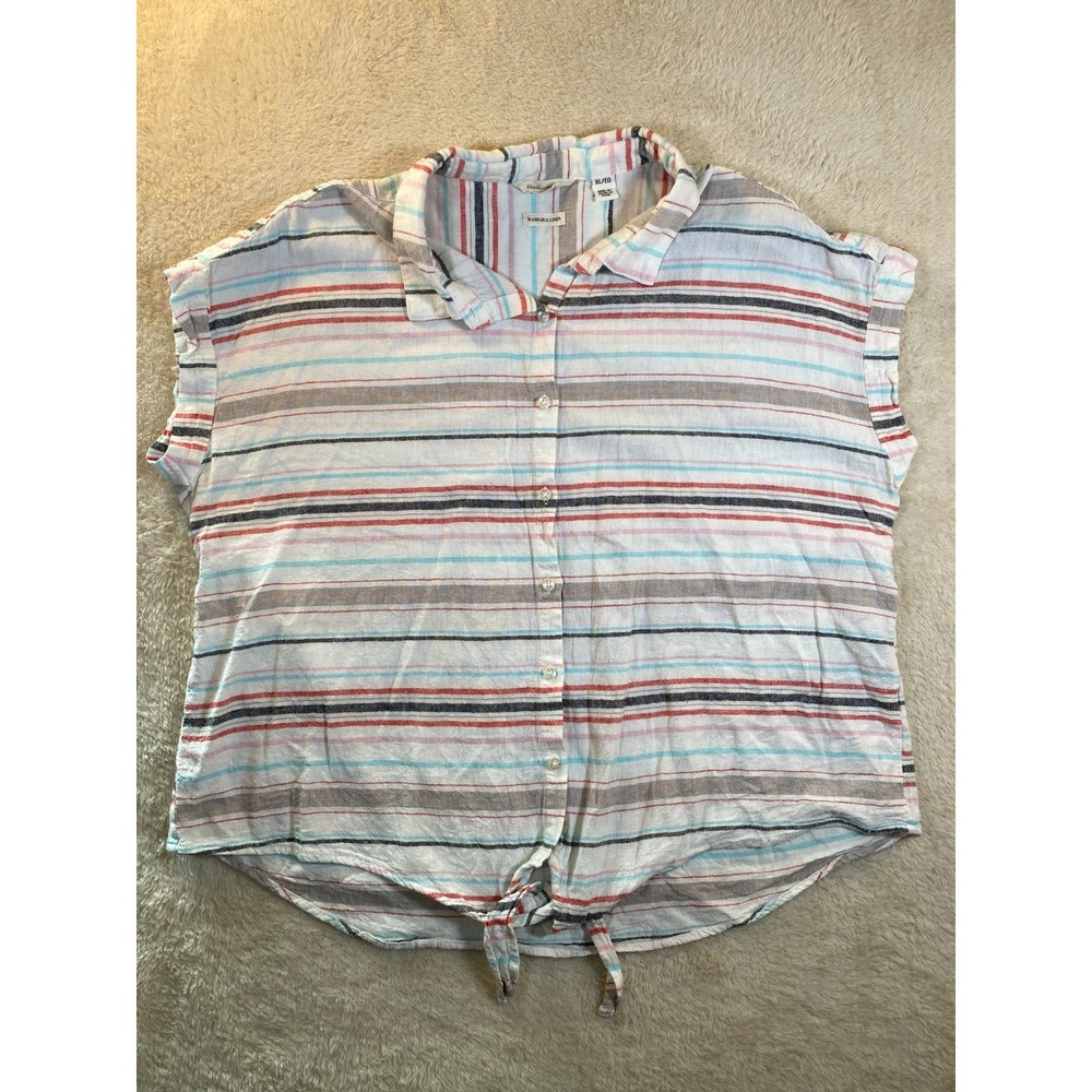 Weatherproof Vintage Washable Linen Tie Front Shirt Women's Size XL Striped